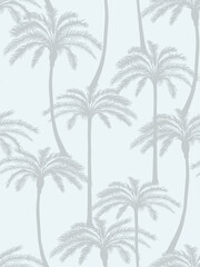 Palm tree pattern in baby blue. Vector seamless pattern - 481497621