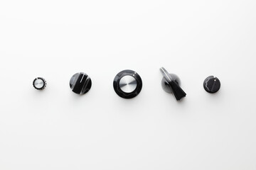 Control knobs. UI ( user interface ) design concept image. Variations of rotary knobs on neutral...