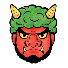 赤鬼の和風筆描きイラスト　節分