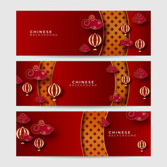 Chinese new year 2022 year of the tiger red and gold flower and asian elements paper cut with craft style on background. Universal chinese background banner. Vector illustration