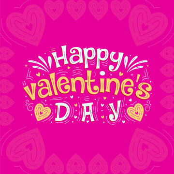 happy valentines day design with love flower and art typography 

