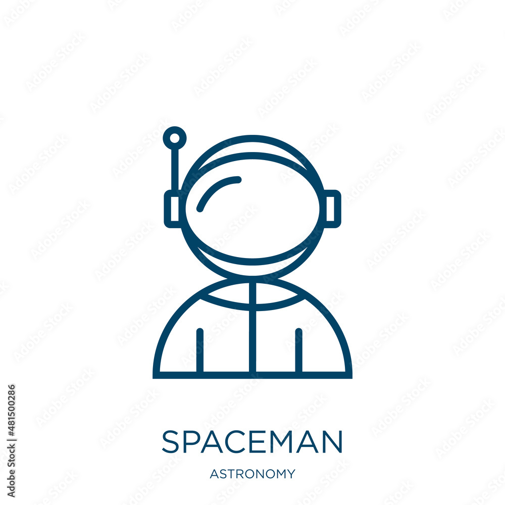 Poster spaceman icon from astronomy collection. thin linear spaceman, space, astronaut outline icon isolate