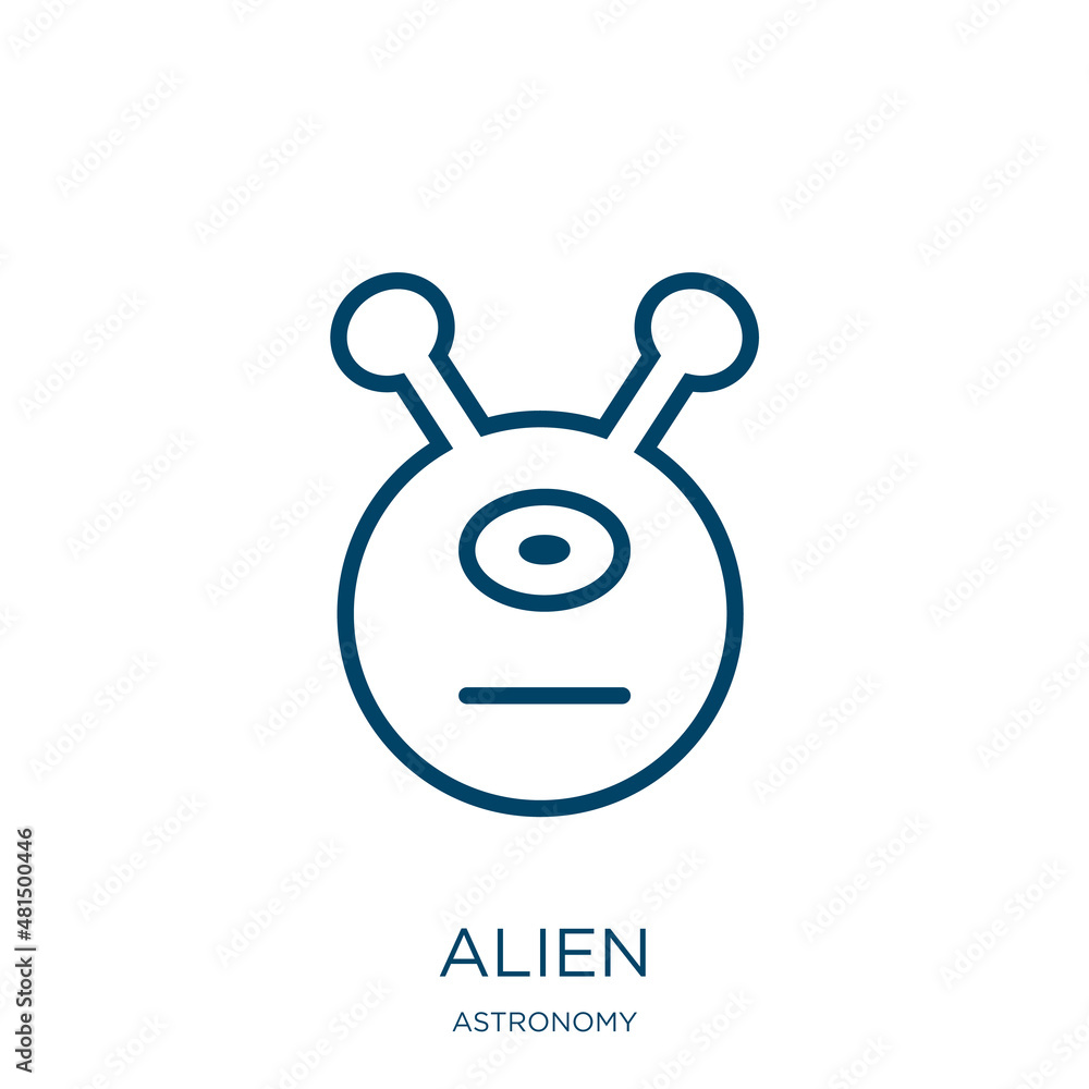 Poster alien icon from astronomy collection. thin linear alien, space, planet outline icon isolated on whit