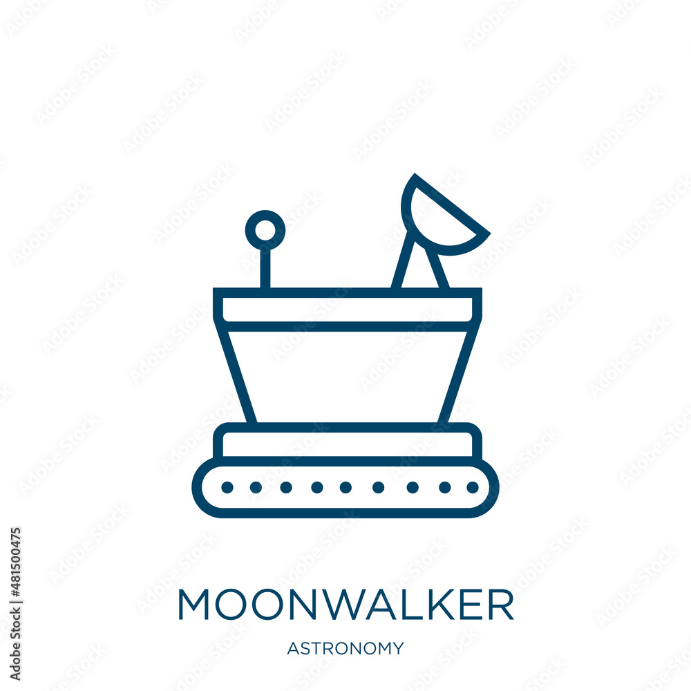 Poster moonwalker icon from astronomy collection. thin linear moonwalker, space, robot outline icon isolate