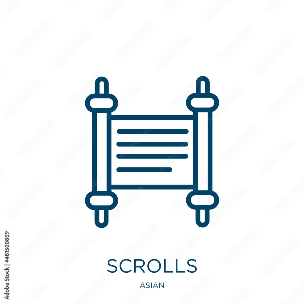 Poster scrolls icon from asian collection. thin linear scrolls, scroll, paper outline icon isolated on whit