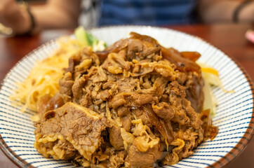 gyudon with rice and beef