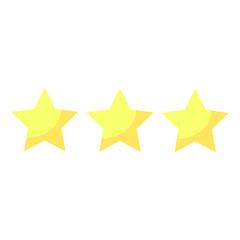 Three golden star icon. Rate element. Winner symbol. Modern design. Flat style. Vector illustration. Stock image.