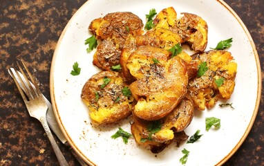 crushed potatoes. smashed potatoes. recipes for Australian cuisine. the potatoes are boiled in a...