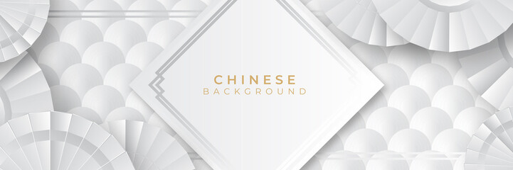 Chinese new year 2022 year of the tiger white and gold flower and asian elements paper cut with craft style on background. Universal chinese background banner. Vector illustration