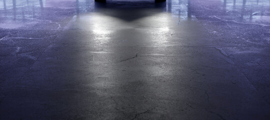 Car headlight illumination on the ground. 3D rendering.