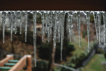 Icicles hanging from swingset roof