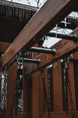 Icicles on a backyard swingset
