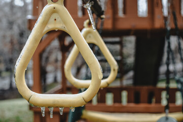 Frozen swingset handles with icicles