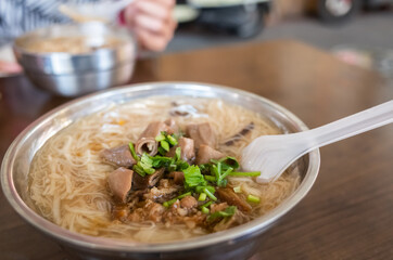 Taiwan snack of thin noodles with pork intestine