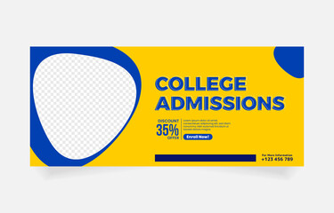 School Admission Facebook Cover and Web Banner Template, Back to School Social Media Cover Template 