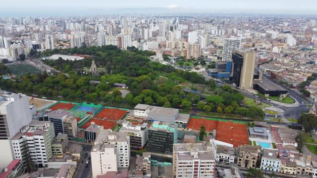 Cityscape footage of Lima Peru. A park and many buildings in the background