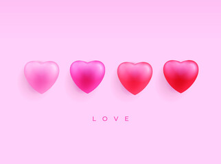 background 3d heart flying on pink background. Vector symbols of love for Happy Women's, Mother's, Valentine's Day, birthday greeting card design.