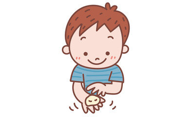 おだんごこねこねする男の子