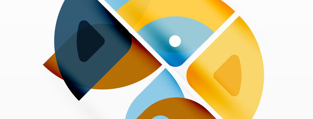 Colorful minimal geometric abstract background. Triangle shape with round elements, circles. Trendy techno business template for wallpaper, banner, background or landing