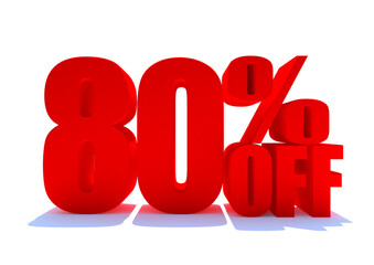 80 Percent off 3d Sign on White Background, Special Offer 80% Discount Tag, Sale Up to 80 Percent Off,big offer, Sale, Special Offer Label, Sticker, Tag, Banner, Advertising, offer Icon 