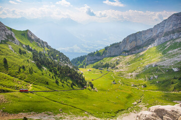 A stunning view from the Alpnachstad Cogwheel train to Mount Pilatus, near Luzern Switzerland