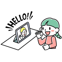 タブレットを使って英語学習をする女の子
