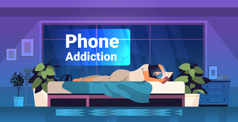 addicted woman using digital gadget girl active in social networks digital addiction concept