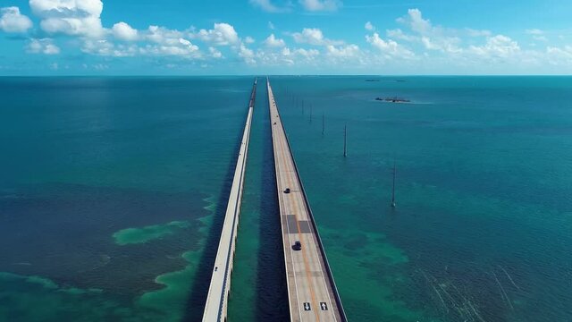 7 Mile Bridge Florida Keys United States. Bridge and Islands near Key West Florida Keys. Travel highway road. Coastal road.