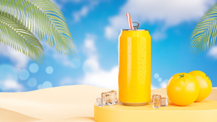 energy soft drink or cans with decoration for vacation summer and beach concept.