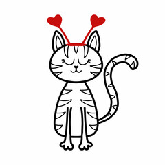  Vector illustration of cute tabby cat for Valentine's day. Valentine's Day card. Kid's illustration of a cat in doodle style.