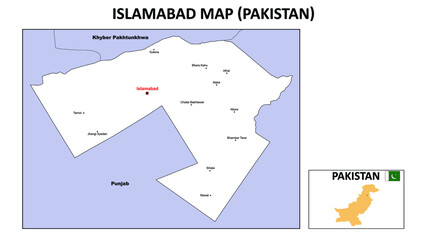 Islamabad map. Political map of Islamabad. Islamabad Map of Pakistan with white color.