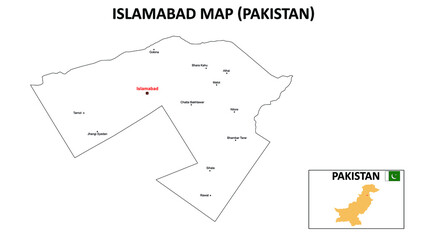 Islamabad Map. Islamabad Map of Pakistan with color background and all states names.