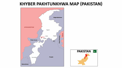Khyber Pakhtunkhwa map. Political map of Khyber Pakhtunkhwa. Khyber Pakhtunkhwa Map of Pakistan with white color.