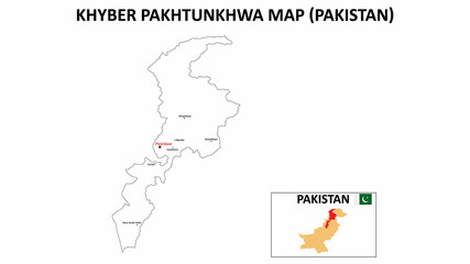 Khyber Pakhtunkhwa map. Political map with city names of Khyber Pakhtunkhwa.