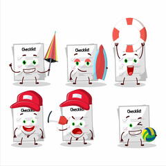 Happy Face paper sheet cartoon character playing on a beach