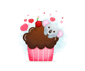 Cute valentine day koala cupcake. Sweet dessert with animal