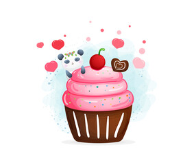Cute valentine day panda cupcake. Sweet dessert with animal
