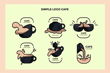 a collection of cracked and spilled coffee cup logos with a striped style