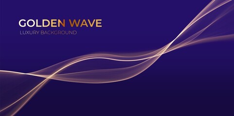 Golden abstract wave. Magic line design. Flow curve motion element. Neon gradient wavy illiustration.