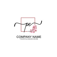 Initial PE beauty monogram and elegant logo design  handwriting logo of initial signature