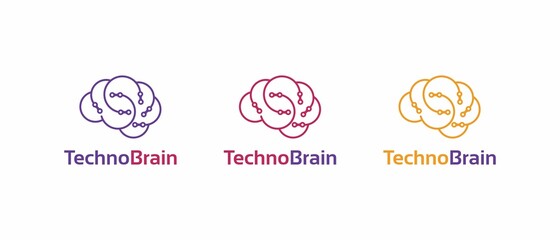 Digital Chain Brain Logo Design icon illustration