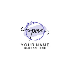 Initial PM beauty monogram and elegant logo design  handwriting logo of initial signature