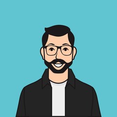 Happy Bearded Flat Man Vector Illustration