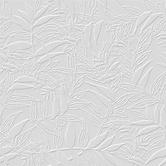 Tapeten Embossed floral line art tracery 3d seamless pattern. Ornamental beautiful leafy relief background. Repeat textured white backdrop. Surface leaves, branches. 3d endless ornament with embossing effect © Naila Zeynalova