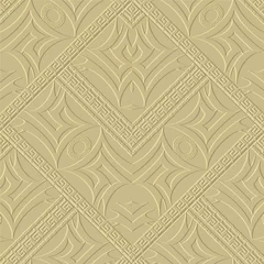 Tapeten Emboss tribal ethnic style 3d seamless pattern. Embossed relief background. Greek key meanders surface ornament. Abstract repeat textured backdrop. Embossing endless texture. Modern geometric design © Naila Zeynalova