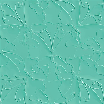 Embossed abstract 3d butterflies vector seamless pattern. Ornamental patterned line art relief background. Hand drawn surface butterfly ornaments with embossing effect. Endless emboss 3d texture