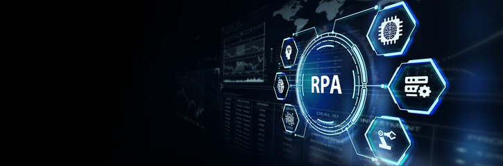 RPA Robotic process automation innovation technology concept. Business, technology, internet and networking concept.3d illustration