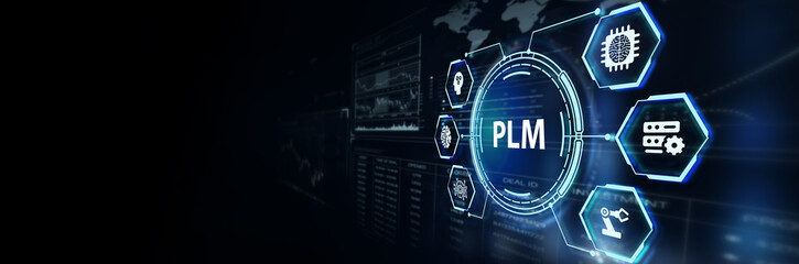 PLM Product lifecycle management system technology concept. Technology, Internet and network concept.3d illustration
