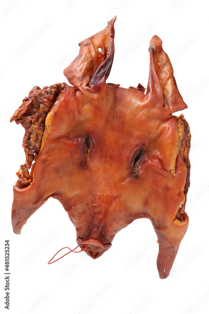 Canvas Prints Head of a smoked pig on white background