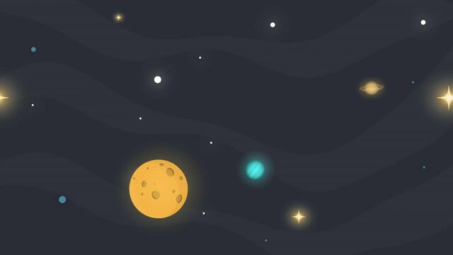 Cartoon space background. Animation of the landscape of the space panorama